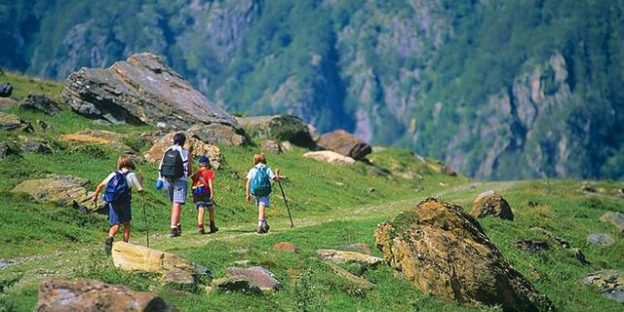 niños caminando por el monte